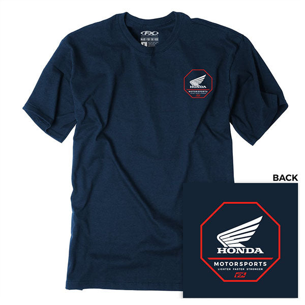 Crisp studio image on a white background of Factory Effex Honda Octagon T-Shirt; showing tee fit, printed graphics, and crew neckline; SKU 27-873