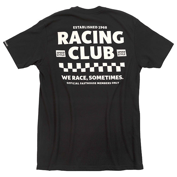 High-resolution studio image of Fasthouse Members Only Tee; showing tee fit, printed graphics, and crew neckline; SKU 3211790004; Colors: Black, Gold