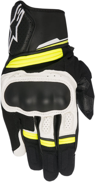 Product image of Alpinestars 18 booster glove black white yellow motocross gloves showing fit, construction, and colorway | Available at BTO Sports