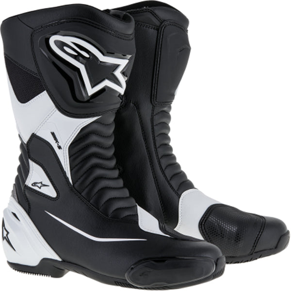 Product image of alpinestars 2018 smx s boot black white motocross boots showing design and colorway | Available at BTO Sports