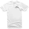 Clean studio shot of Alpinestars Corporate Tee; showing tee fit, printed graphics, and crew neckline; SKU 303020957; Colors: BLACK, WHITE; Sizes: M-2XL