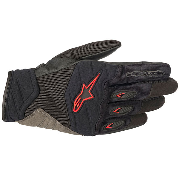 Product image of Alpinestars shore glove black red a5e13c8f 36a1 4e79 9ff9 14c7bcadbab6 motocross gloves showing fit, construction, and colorway | Available at BTO Sports