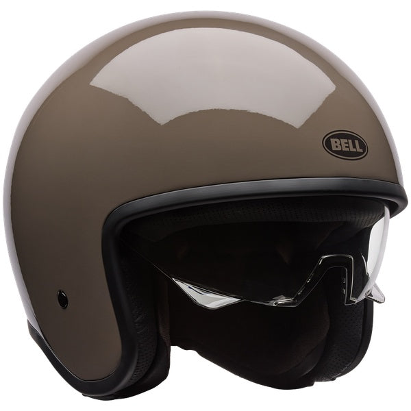 Bell TX501 Sprint helmet in Mocha, front three-quarter view with drop-down sun shield
