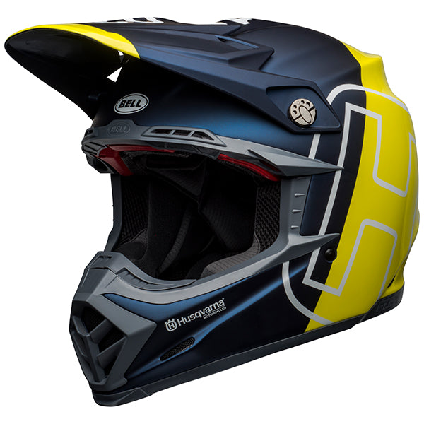 Bell Helmets Bell - Moto 9 Flex Husqvarna Gotland Helmet off-road motocross helmet, showing aerodynamic shell design, ventilation ports, and secure retention system built for rider comfort and protection. SKU 07122597.