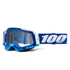 Studio photo showcasing 100%, Racecraft 2.0 Goggle (Clear Lens), Goggles, SKU 26012893, color options Concordia, Battleship, Snowbird, Topo, Kalkuta, Neon Yellow, Fluo Yellow, Panam and more