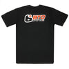 Studio photo on a white background of BTO Sports Simple Tee Shirt; showing tee fit, printed graphics, and crew neckline; SKU BTO-SIMPLE-BLK-S