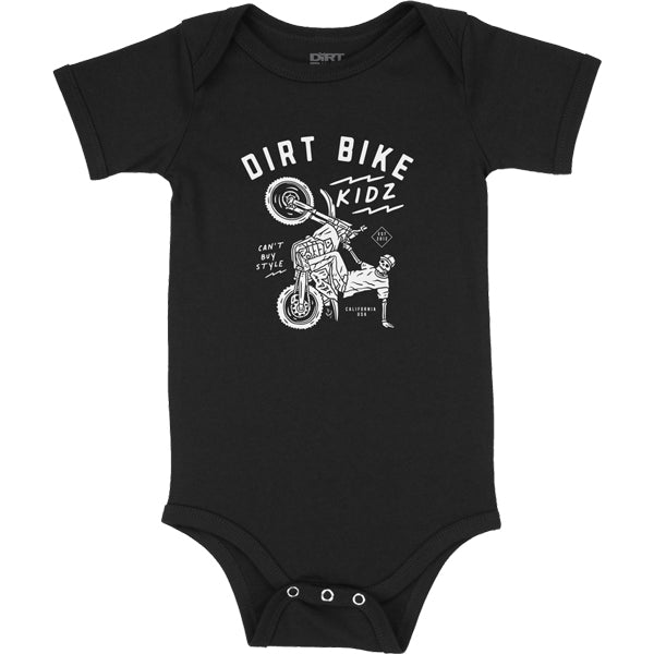studio product photo of Dirt Bike Kidz dirt bike kidz 12 oclock onesie infant in Black, size NB for dirt bike, motocross, off-road. SKU 325-00059