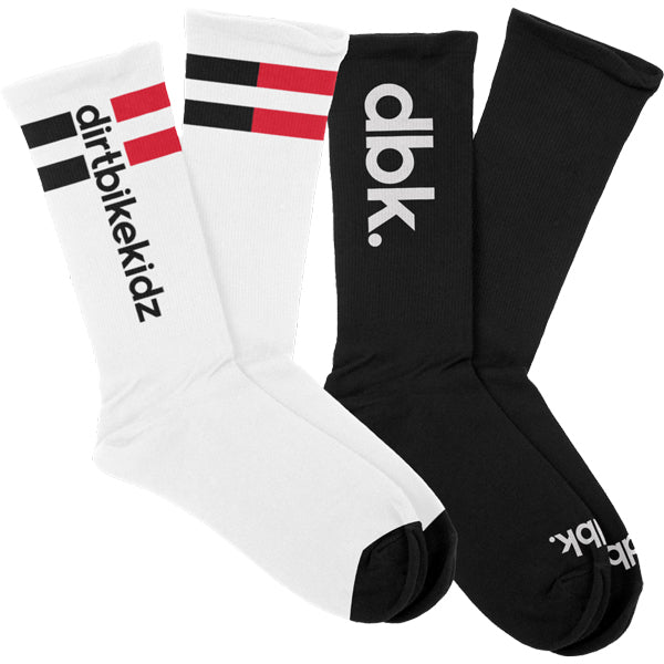 studio product photo of Dirt Bike Kidz dirt bike kidz basic sock 2 pack socks in Black/White for dirt bike, motocross, off-road. SKU 325-00071