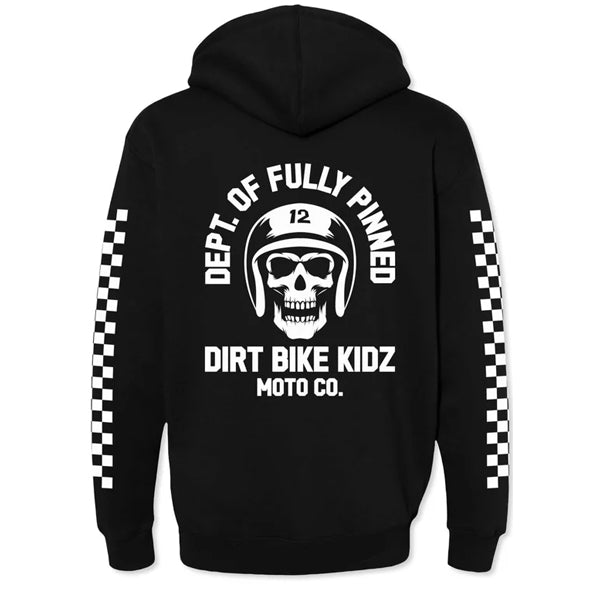 studio product photo of Dirt Bike Kidz dirt bike kidz fully pinned hoodie in Black, size SM for dirt bike, motocross, off-road. SKU 325-00039S