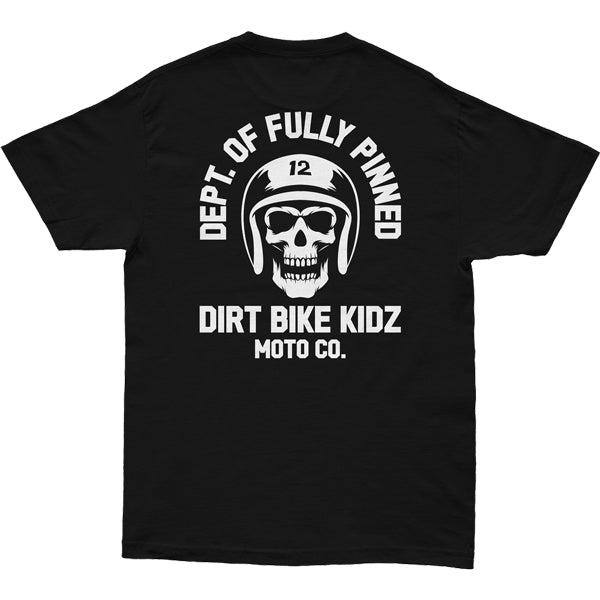 Crisp studio image on a white background of Dirt Bike Kidz Fully Pinned Tee; showing tee fit, printed graphics, and crew neckline; SKU 325-00038S