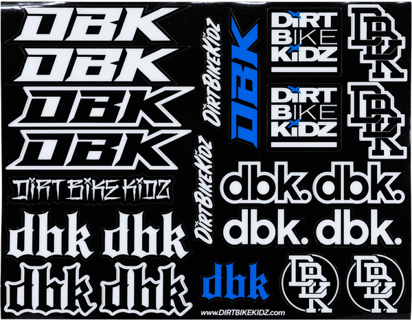 studio product photo of Dirt Bike Kidz dirt bike kidz moto pack sticker sheet in Black for dirt bike, motocross, off-road. SKU 325-00076