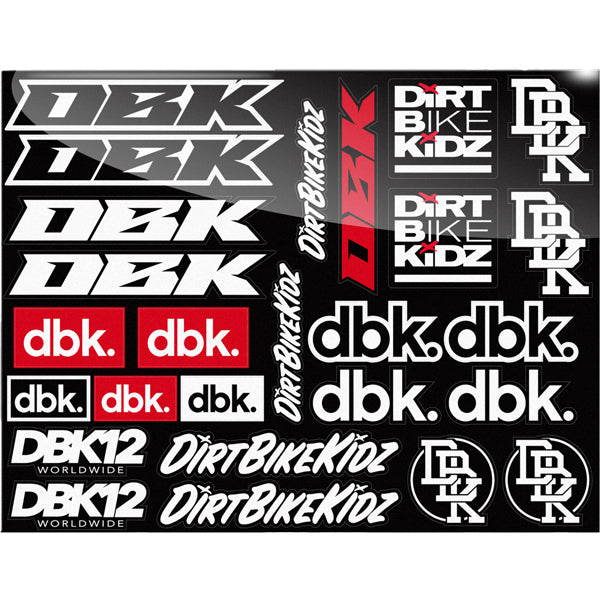 studio product photo of Dirt Bike Kidz dirt bike kidz race pack sticker sheet in Black for dirt bike, motocross, off-road. SKU 325-00074