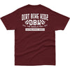 Clean studio shot of Dirt Bike Kidz Til The End Tee; showing tee fit, printed graphics, and crew neckline; SKU 325-00046S; Colors: Burgundy; Sizes: S-2XL