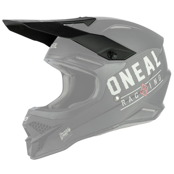 Studio photo showcasing O'Neal, 3 Series Dirt Visor, Helmet Visor, SKU 0627-120, color options Black/Grey