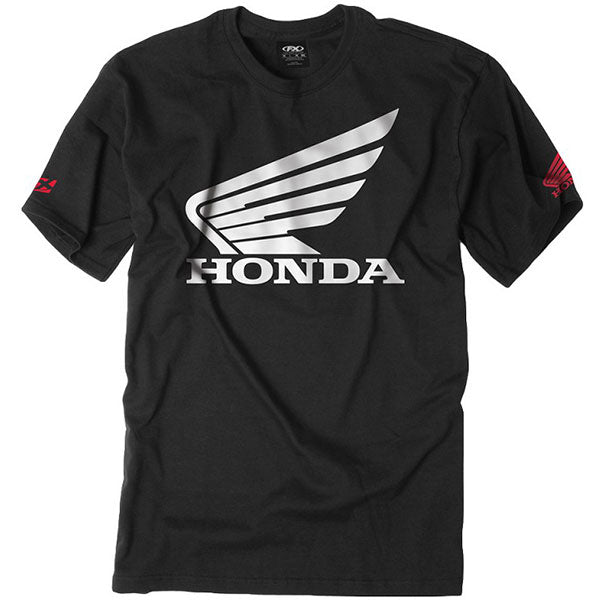 High-resolution studio image of Factory Effex Honda Big Wing T-Shirt; showing tee fit, printed graphics, and crew neckline; SKU 21-87312