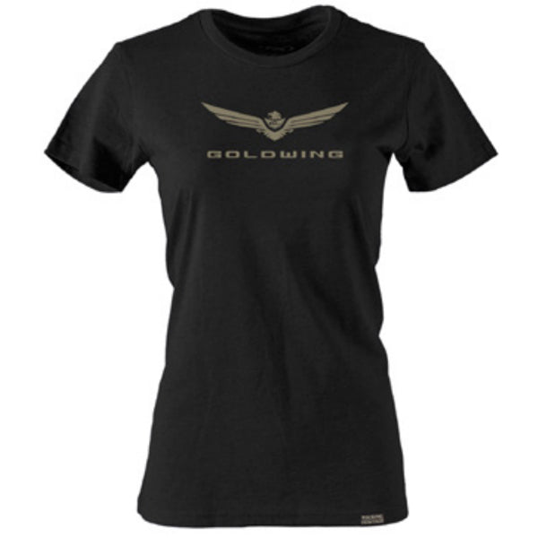 Crisp studio image on a white background of Factory Effex Goldwing Bold T-Shirt (Women's); showing tee fit, printed graphics, and crew neckline