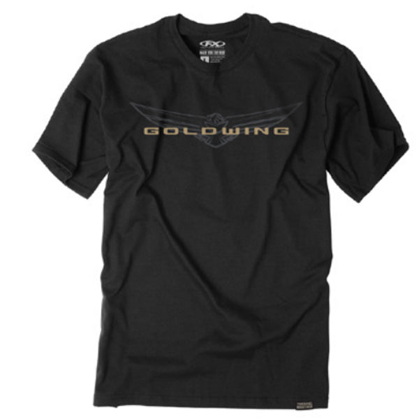 High-resolution studio image of Factory Effex Goldwing Sketched T-Shirt; showing tee fit, printed graphics, and crew neckline; SKU 25-878; Sizes: BLACK