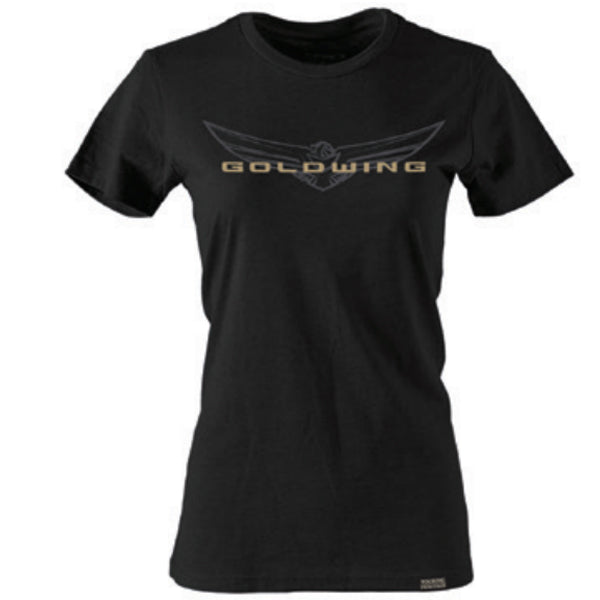Studio photo on a white background of Factory Effex Goldwing Sketched T-Shirt (Women's); showing tee fit, printed graphics, and crew neckline; SKU 25-878