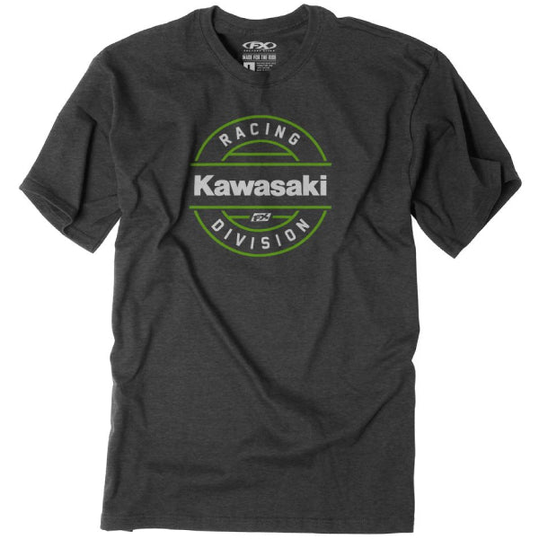 Crisp studio image on a white background of Factory Effex Kawasaki Division T-Shirt; showing tee fit, printed graphics, and crew neckline; SKU 25-871