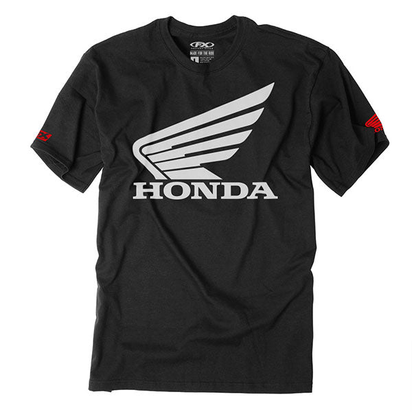 Clean studio shot of Factory Effex Honda Big Wing Tee (Youth); showing tee fit, printed graphics, and crew neckline; SKU 21-833; Colors: Black