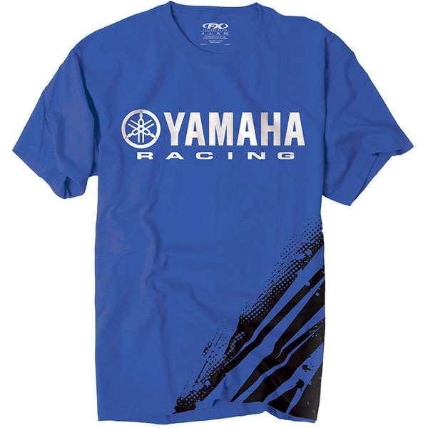 Studio photo on a white background of Factory Effex Yamaha Flare Tee; showing tee fit, printed graphics, and crew neckline; SKU 14-881