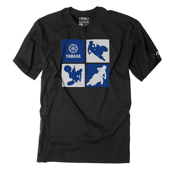 Crisp studio image on a white background of Factory Effex Yamaha Silhoutte Tee (Youth); showing tee fit, printed graphics, and crew neckline; SKU 21-832