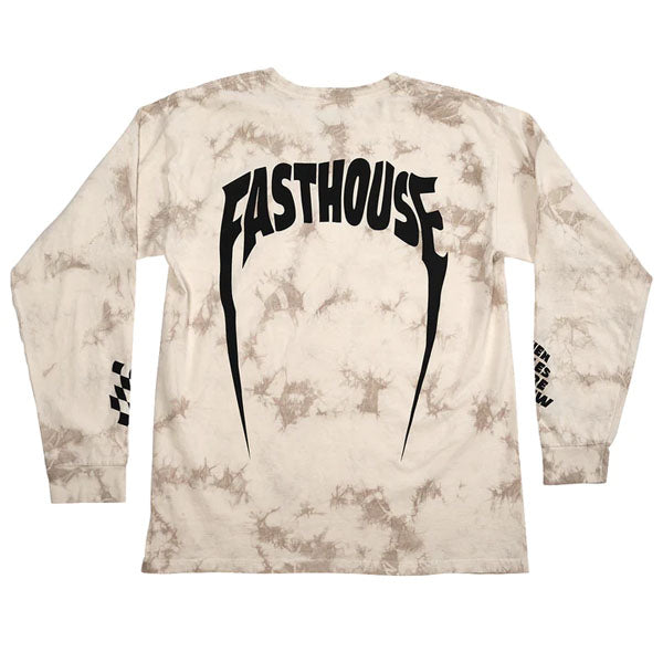 Studio photo on a white background of Fasthouse Snakebite Tie Dye Long Sleeve Tee; showing long-sleeve cut, printed graphics, and crew neckline