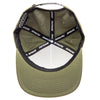 SKU 3210050 – Inside view of Fasthouse Spanner Hat, olive green with black interior seam tape featuring repeated Fasthouse branding, structured crown with ventilation eyelets, designed for motocross lifestyle comfort.