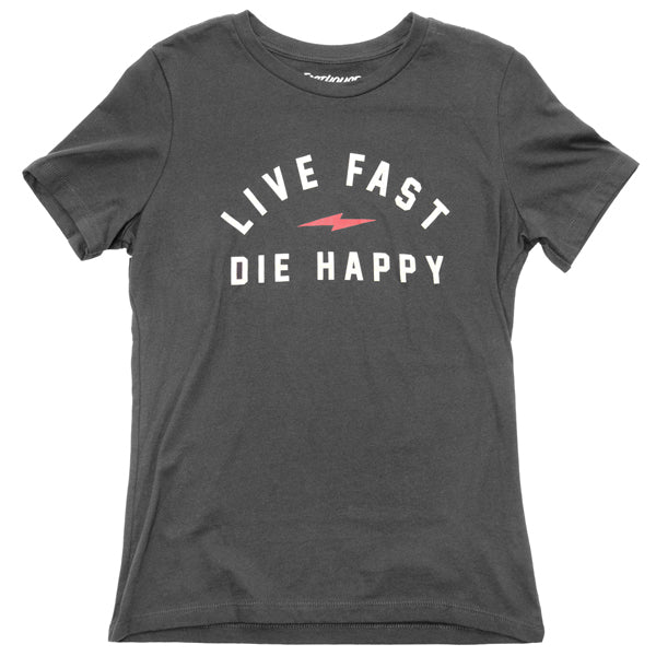 Studio photo on a white background of Fasthouse Wired Tee (Womens); showing tee fit, printed graphics, and crew neckline; SKU 32119805; Colors: Black