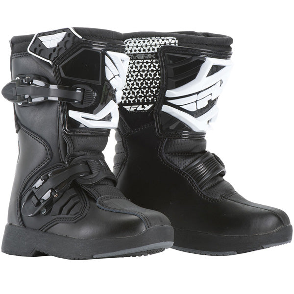 Product image of fly maverik mini boot black 2fc0247a 9adb 4e8a 8292 4180edd39151 motocross boots showing design and colorway | Available at BTO Sports