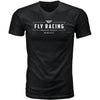 High-resolution studio image of Fly Racing Motto Tee; showing tee fit, printed graphics, and crew neckline; SKU 352-0060S; Colors: BLACK, NATURAL