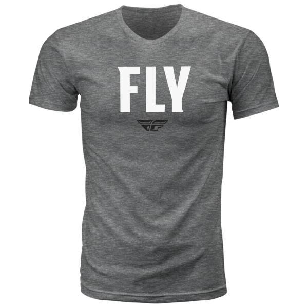 High-resolution studio image of Fly Racing WFH Tee; showing tee fit, printed graphics, and crew neckline; SKU 352-0156S; Colors: GREY, BLACK, RED, BLUE