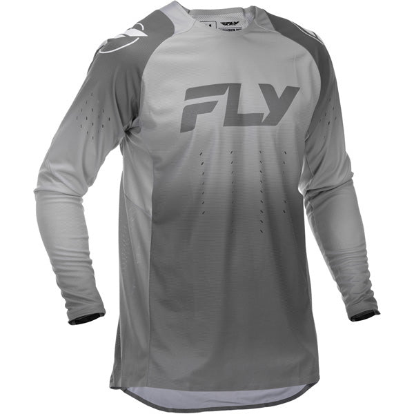 Studio view of Fly Racing Fly Racing - Evolution DST Jersey, in White and Grey, lightweight, breathable fabric, on a white studio background, for motocross / off‑road use, (SKU 379-120S) | SKU: 379-120S | Available at BTO Sports
