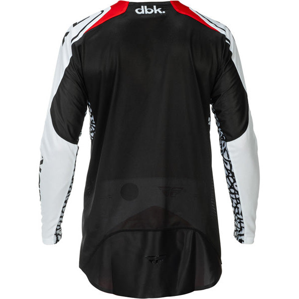 Studio view of fly-racing-evolution-dst-dbk-jersey, in Black and White and Red, on a white studio background, (SKU 379-123M) | SKU: 379-123M | Available at BTO Sports