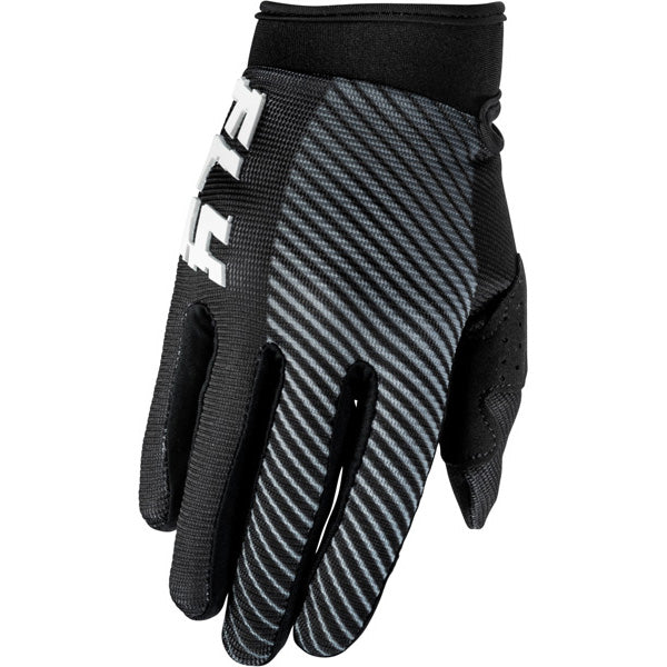 Fly Racing F-16 Gloves (Youth) front angle view Colors: Black/Wht Sizes: Y-2XS to Y-XS SKU:379-210 | Available at BTO Sports.