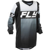 Studio view of Fly Racing Fly Racing - F-16 Jersey (Youth), in Black and White, lightweight, breathable fabric, on a white studio background, for motocross / off‑road use, (SKU 379-220YS) | SKU: 379-220YS | Available at BTO Sports