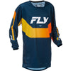 Studio view of Fly Racing Fly Racing - Kinetic Jersey (Youth), in Navy and Orange, lightweight, breathable fabric, on a white studio background, for motocross / off‑road use, (SKU 379-424YS) | SKU: 379-424YS | Available at BTO Sports