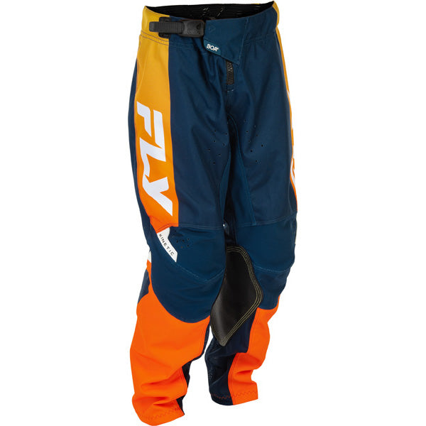 Fly Racing Kinetic Pants (Youth) side view Colors: Nvy Blue/Orange SKU:379-434 | Available at BTO Sports.