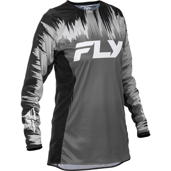 Studio view of Fly Racing Fly Racing - Lite Jersey (Womens), in Black and Grey and White, lightweight, breathable fabric, on a white studio background, for motocross / off‑road use, (SKU 379-620S) | SKU: 379-620S | Available at BTO Sports