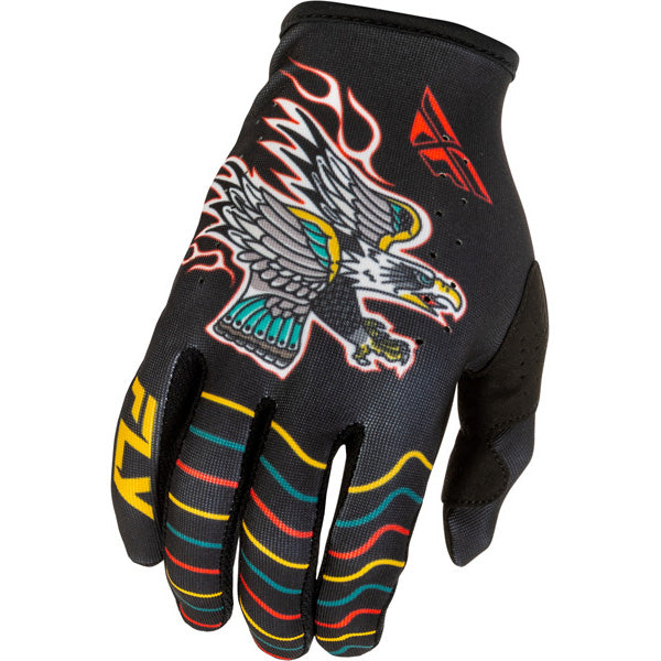 Fly Racing Lite Americana Gloves (Youth) rear view Colors: Black/Red/Gold Sizes: Y-LG to Y-SM SKU:379-714 | Available at BTO Sports.