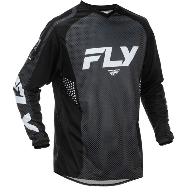 Studio view of Fly Racing Fly Racing - F-16 Jersey, in Black and White, lightweight, breathable fabric, on a white studio background, for motocross / off‑road use, (SKU 379-920S) | SKU: 379-920S | Available at BTO Sports