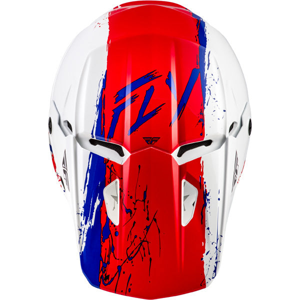 Studio view of fly racing kinetic drip helmet youth, on a white studio background | Fly Racing - Kinetic Drip Helmet (Youth) | SKU 73-8679 | Colors: Turquoise/Pink/Yellow, Red/White/Blue, Grey/Black/Yellow | Sizes: Y-SM to Y-LG | Available at BTO Sports