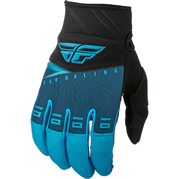 Product image of Fly Racing f 16 gloves blue blk hivis12 motocross gloves showing fit, construction, and colorway | Available at BTO Sports