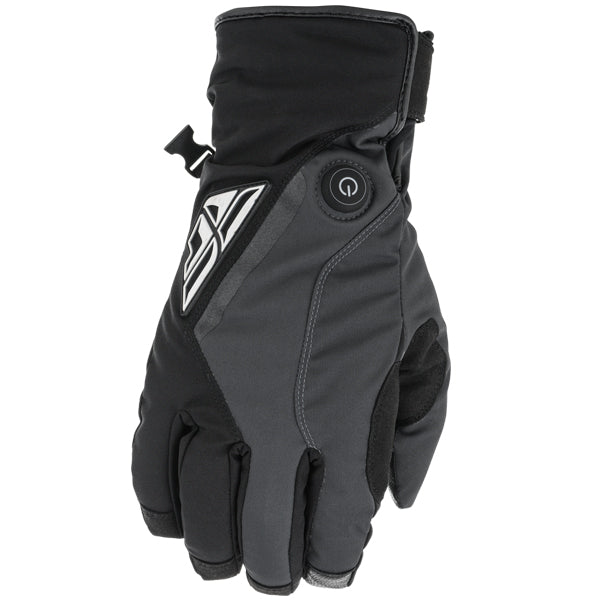 Product image of Fly Racing mx22 title heated gloves grey 1 motocross gloves showing fit, construction, and colorway | Available at BTO Sports
