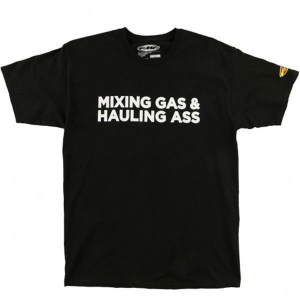 Studio photo on a white background of FMF Gass Tee; showing tee fit, printed graphics, and crew neckline; SKU 5116; Colors: L, M, S, XXL and more