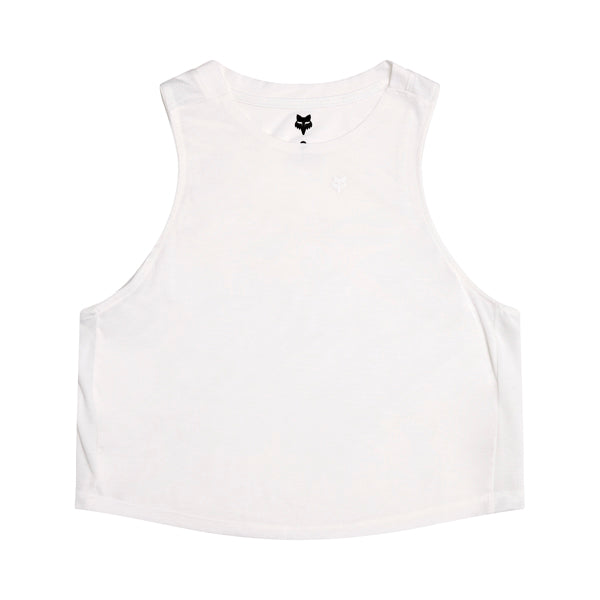 High-resolution studio image of Fox Racing Forums Tech Tank (Womens); showing sleeveless cut, hem shape, and printed or woven branding; SKU 32145-008-XS