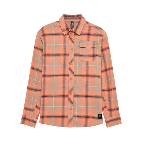 Professional studio photo of Fox Racing Survivalist Stretch Flannel; showing flannel shirt fit, button front, and plaid pattern; SKU 36578-A03-XS