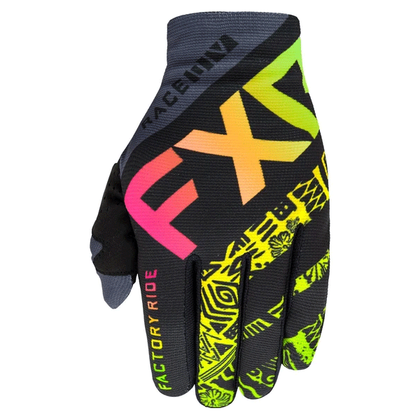 Product image of fxr slip on lite MX  gloves youth sherbert aztec motocross gloves showing fit, construction, and colorway | Available at BTO Sports