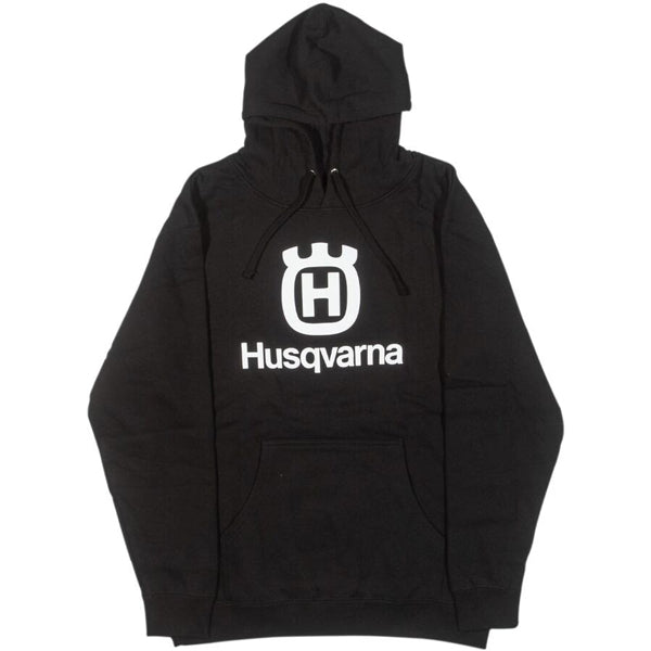 Front product image of Husqvarna - Husqvarna Stacked Hoodie in Black showing pullover fleece hoodie with Husqvarna stacked logo, SKU 3HS250053802 | Available at BTO Sports