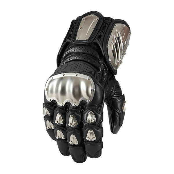 Product image of Icon timax long gloves black motocross gloves showing fit, construction, and colorway | Available at BTO Sports